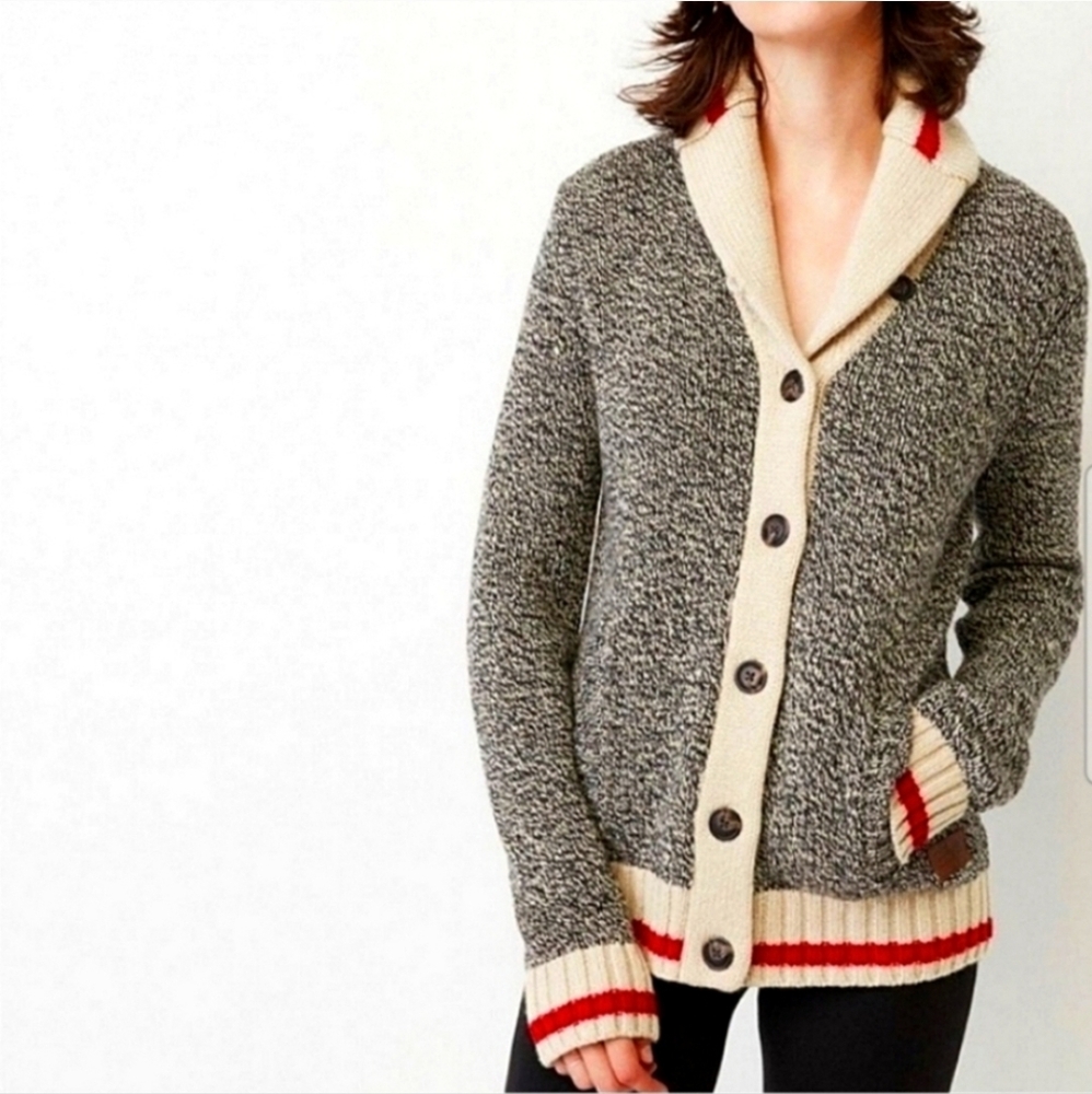 ROOTS Canada Cabin Wool Blend Button Front Shawl Cardigan Sweater Sz S Cabincore